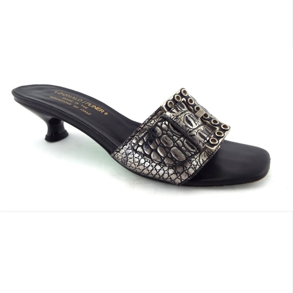 Donald J. Pliner Metallic Alligator Heel Sandal 6 - Picture 1 of 8